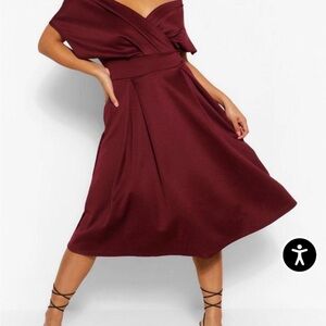 Boohoo Burgundy Midi Dress